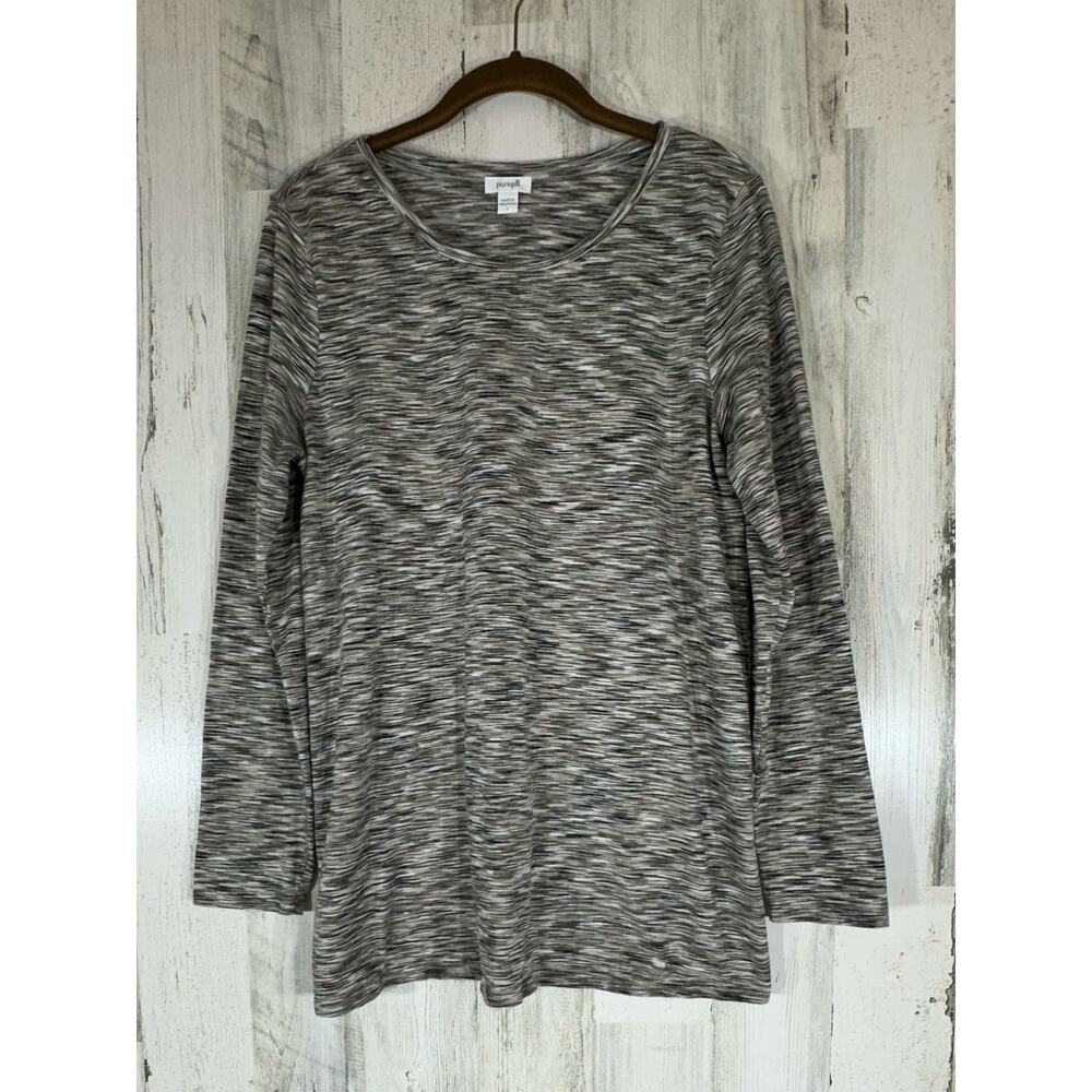 Pure Jill Top Size Large Brown Space Dye 100% Cotton Long Sleeve Soft Casual